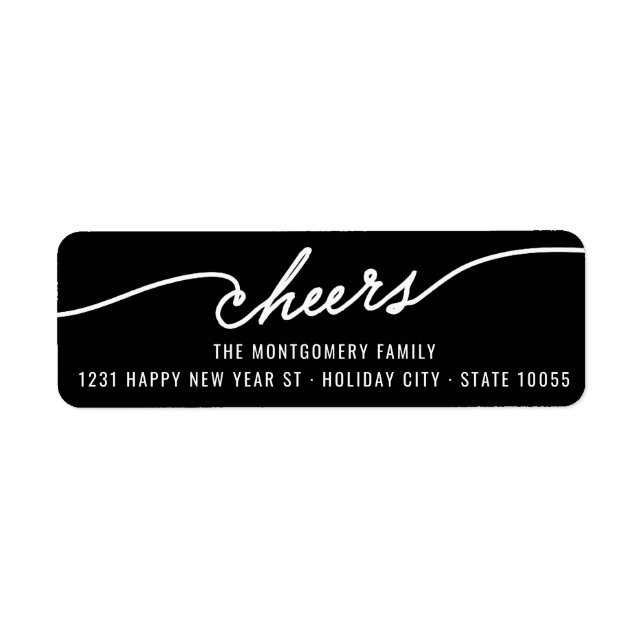 Modern Cheers Calligraphy Script Holiday Address Label (Front)