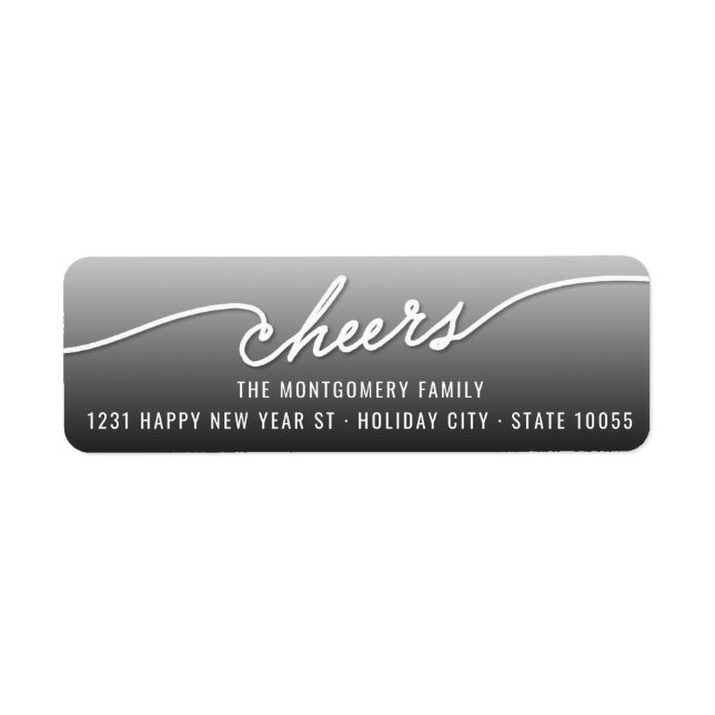 Modern Cheers Calligraphy Script Holiday Address Label (Front)