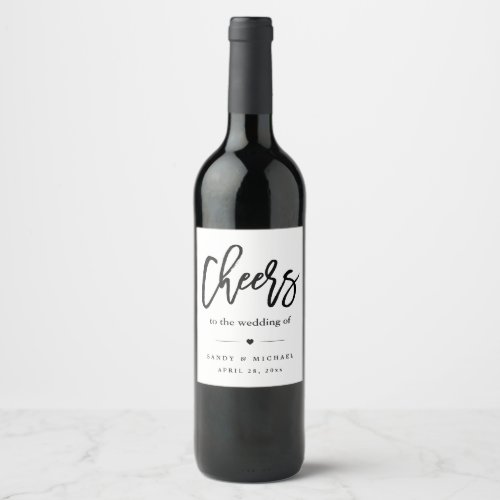 Modern Cheers Calligraphy Script Wedding Favor Wine Label