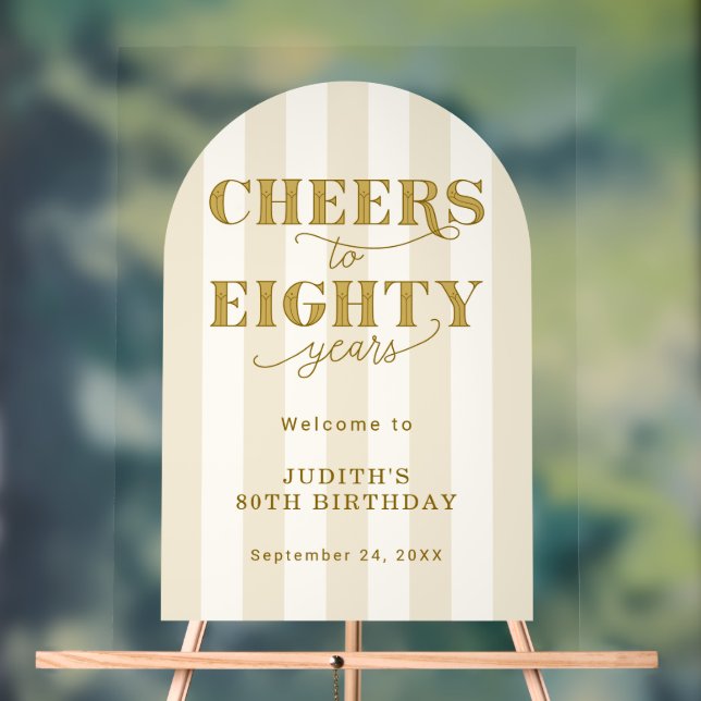 Modern Cheers Eighty Years 80th Birthday Welcome  Acrylic Sign (Neutral)