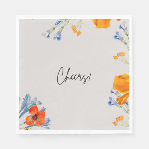 Modern Cheers Flowers Nastartium Blue Botanical Napkins
