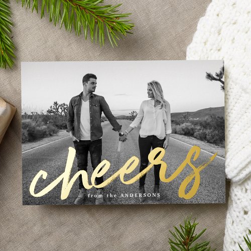 Modern Cheers Gold Luxe Photo Foil Holiday Card