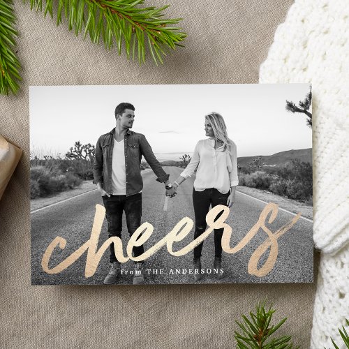 Modern Cheers Gold Luxe Photo Holiday Card