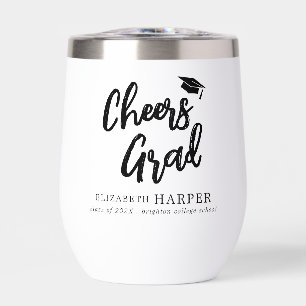 Modern Cheers Grad Brush Script Graduation  Thermal Wine Tumbler