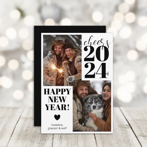 Modern Cheers Happy New Year Photo Holiday Card