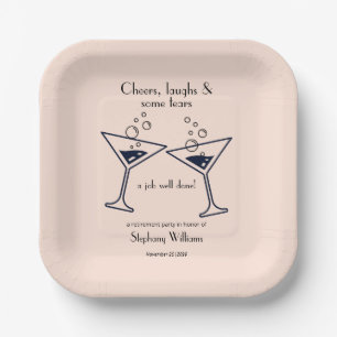 Modern Cheers Laughs Tears Cocktail Retirement Paper Plates