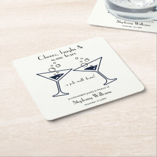 Modern Cheers Laughs Tears Cocktail Retirement Square Paper Coaster