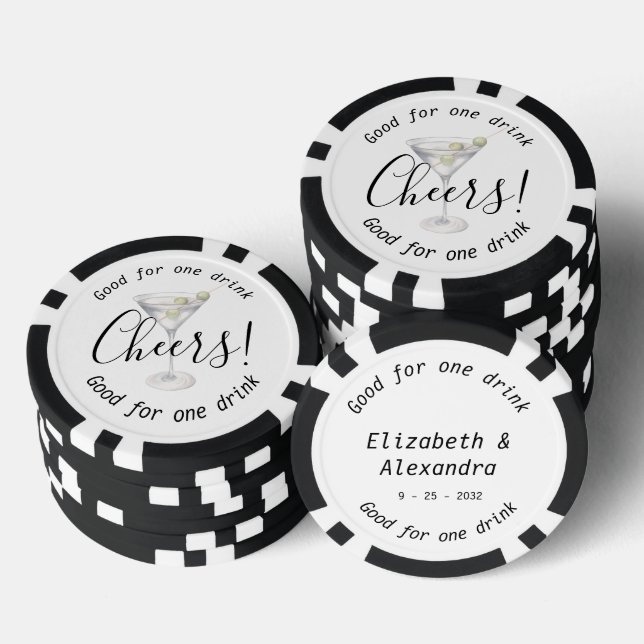 Modern Cheers Martini Drink Wedding Poker Chips (Stack)