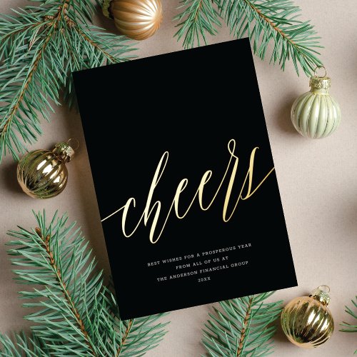 Modern Cheers Non_Photo Business Black Christmas Foil Holiday Card