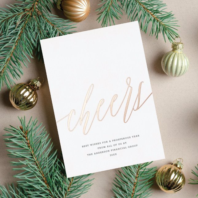 Modern Cheers Non-Photo Business Gold Christmas  Foil Holiday Card (Creator Uploaded)