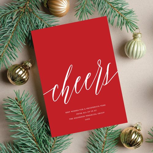 Modern Cheers Non_Photo Business Holiday Card Red