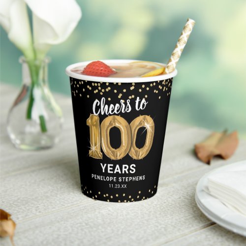 Modern Cheers to 100 Years Birthday Party Paper Cups