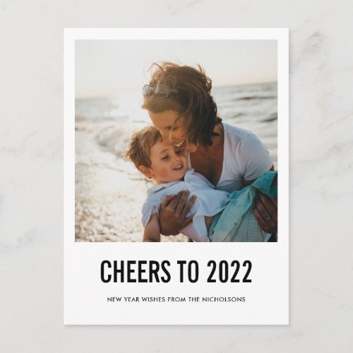 Modern Cheers To 2022 New Year Script Photo  Holiday Postcard