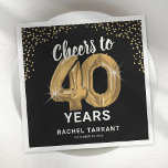 Modern Cheers to 40 Years Birthday Napkins<br><div class="desc">Elegant fortieth birthday party napkins featuring a stylish black background that can be changed to any color,  gold sparkly glitter,  the saying "cheers to 40 years" using forty gold hellium balloons,  their name,  and the date of the celebration.</div>