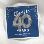 Modern Cheers to 40 Years Birthday Napkins<br><div class="desc">Elegant fortieth birthday party napkins featuring a stylish navy blue background that can be changed to any color,  silver sparkly glitter,  the saying "cheers to 40 years" using forty silver hellium balloons,  their name,  and the date of the celebration.</div>