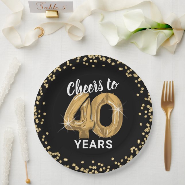 Modern Cheers to 40 Years Birthday Paper Plates (Wedding)