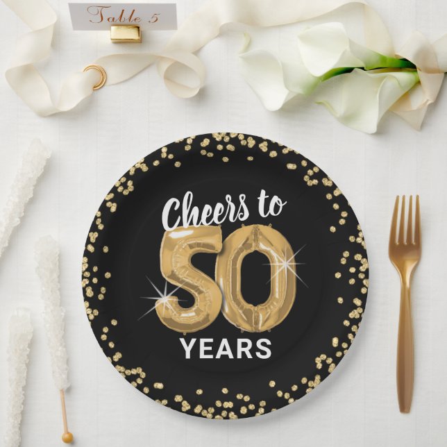 Modern Cheers to 50 Years Birthday Paper Plates (Wedding)