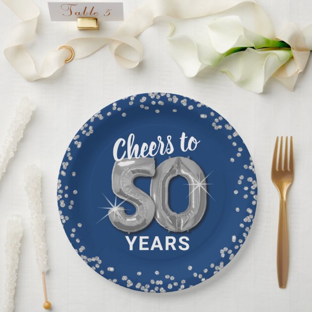 Modern Cheers to 50 Years Birthday Paper Plates (Wedding)