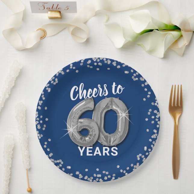 Modern Cheers to 60 Years Birthday Paper Plates (Wedding)