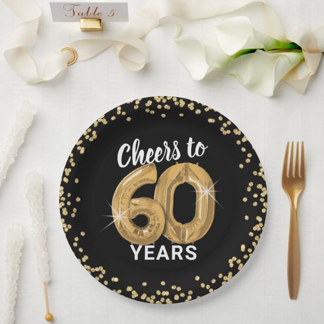 Modern Cheers to 60 Years Birthday Paper Plates (Wedding)