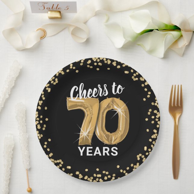 Modern Cheers to 70 Years Birthday Paper Plates (Wedding)