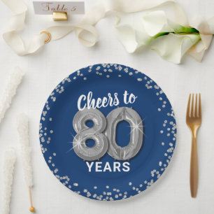 Modern Cheers to 80 Years Birthday Paper Plates