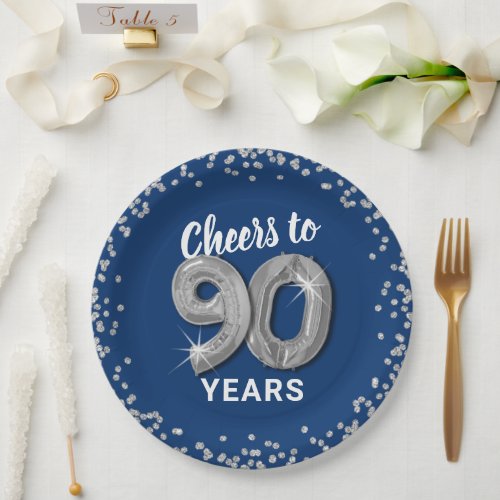 Modern Cheers to 90 Years Birthday Paper Plates