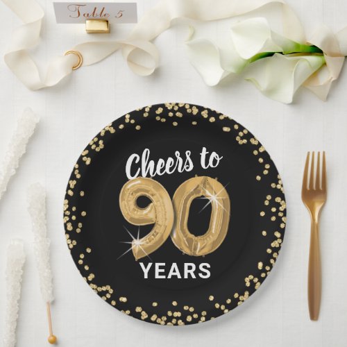 Modern Cheers to 90 Years Birthday Paper Plates