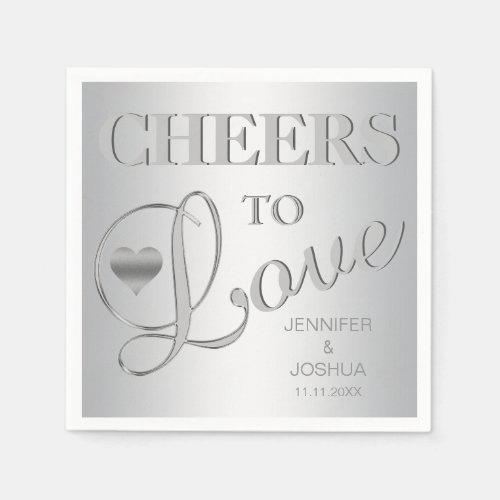 Modern CHEERS TO LOVE Silver Grey Wedding Napkins