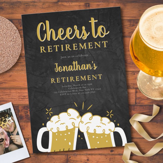 Modern Cheers to Retirement Black Celebration Invitation (Creator Uploaded)
