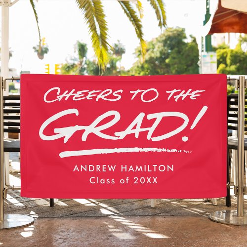 Modern Cheers to the Grad Red Graduation Banner