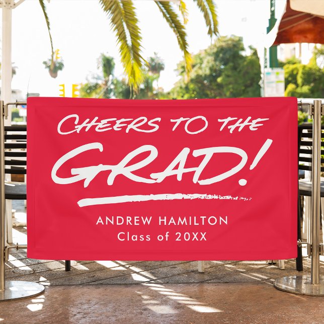 Modern Cheers to the Grad Red Graduation Banner (Creator Uploaded)