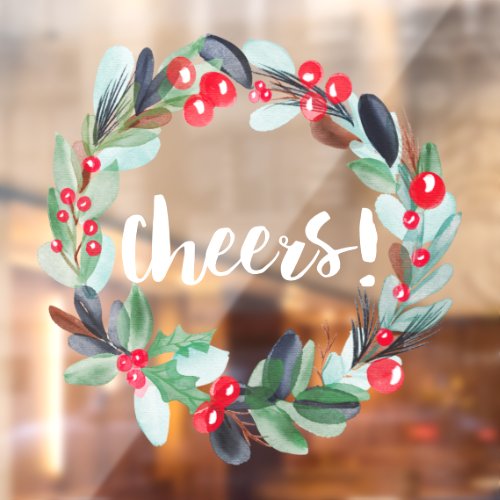 Modern cheers watercolor wreath script window cling