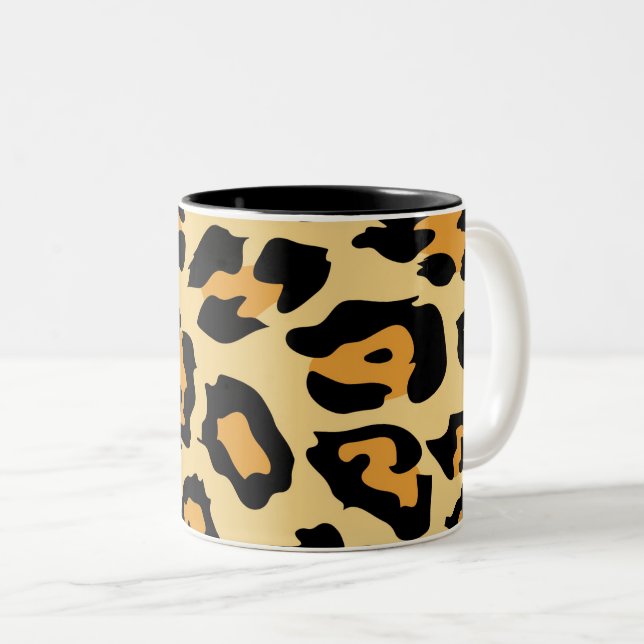 Modern Cheetah Spots Pattern Two-Tone Coffee Mug (Front Right)