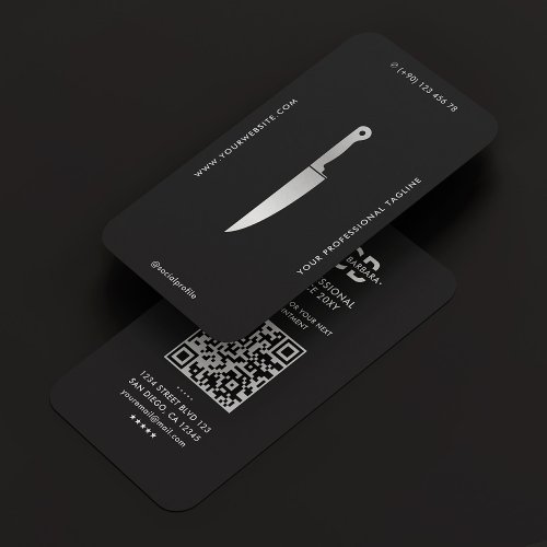 Modern Chef Black Silver Knife Butcher Caterer Business Card
