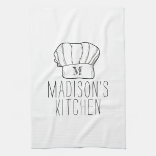 Modern Chef Cook Hat Monogram Simple Stylish Name Kitchen Towel