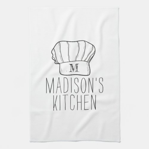 Modern Chef Cook Hat Monogram Simple Stylish Name Kitchen Towel