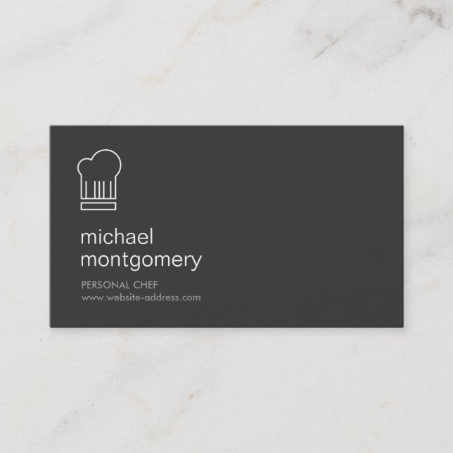 MODERN CHEF HAT LOGO in WHITE on DARK GRAY Business Card (Front)