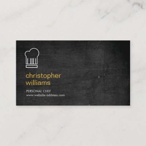 Customizable MODERN CHEF HAT LOGO on BLACK WOOD Business Cards