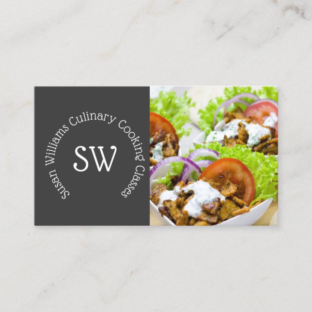 Modern chef photo | fresh healthy salad canapé business card (Front)