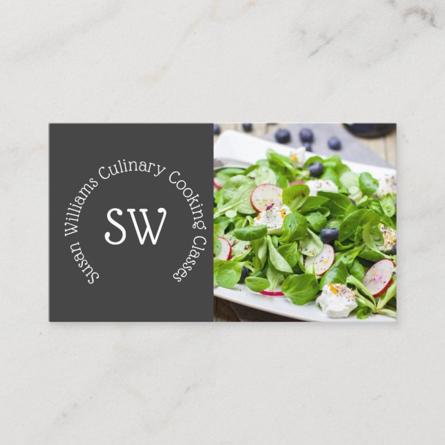 Modern chef photo | fresh healthy salad gourmet business card (Front)