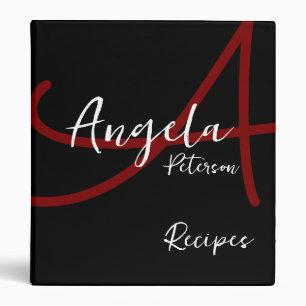 Modern Chef Recipes Monogram BLACK 3 Ring Binder