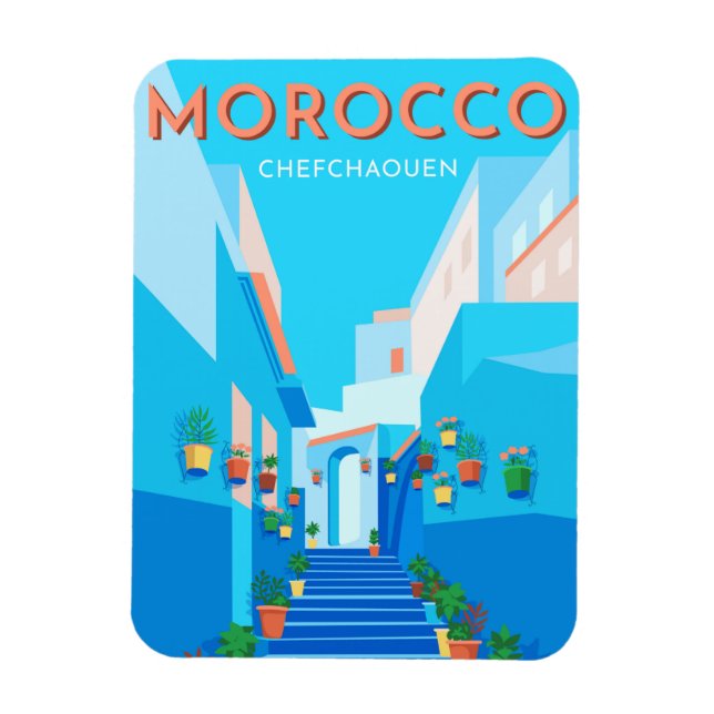 Modern Chefchaouen Morocco Travel Magnet (Vertical)
