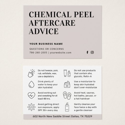 Modern Chemical Peel Aftercare Instruction Card