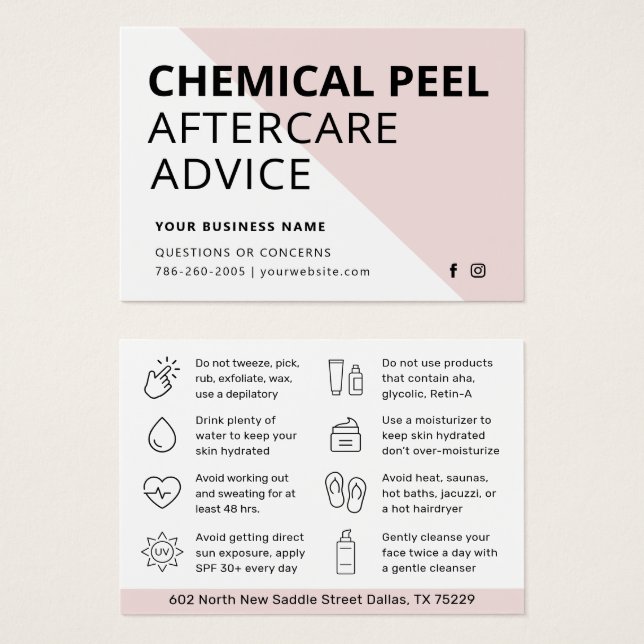 Modern Chemical Peel Aftercare Instruction Card (Front & Back)