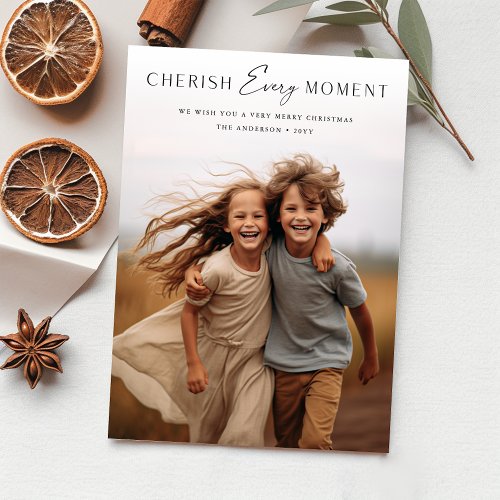 Modern Cherish Every Moment Kids Family Christmas Card
