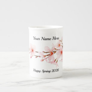 Modern Cherry Blossom Branch Personalized Bone China Mug