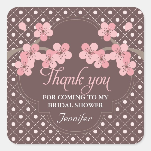 Modern Cherry Blossom Bridal Shower Thank You Square Sticker (Front)