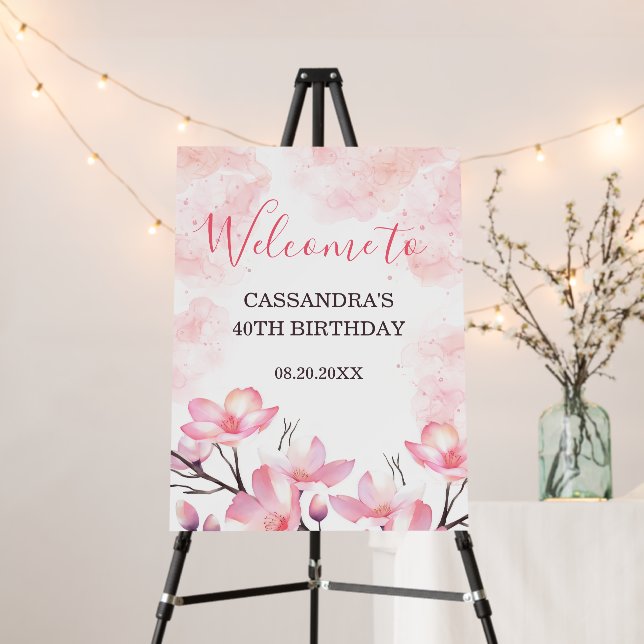 Modern Cherry Blossom Flower Pink Splash Birthday Foam Board (In Situ (Stand))