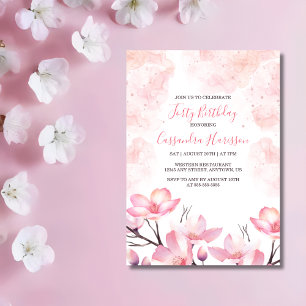 Modern Cherry Blossom Flower Pink Splash Birthday Invitation